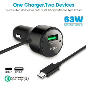 63W PD car charger with cable